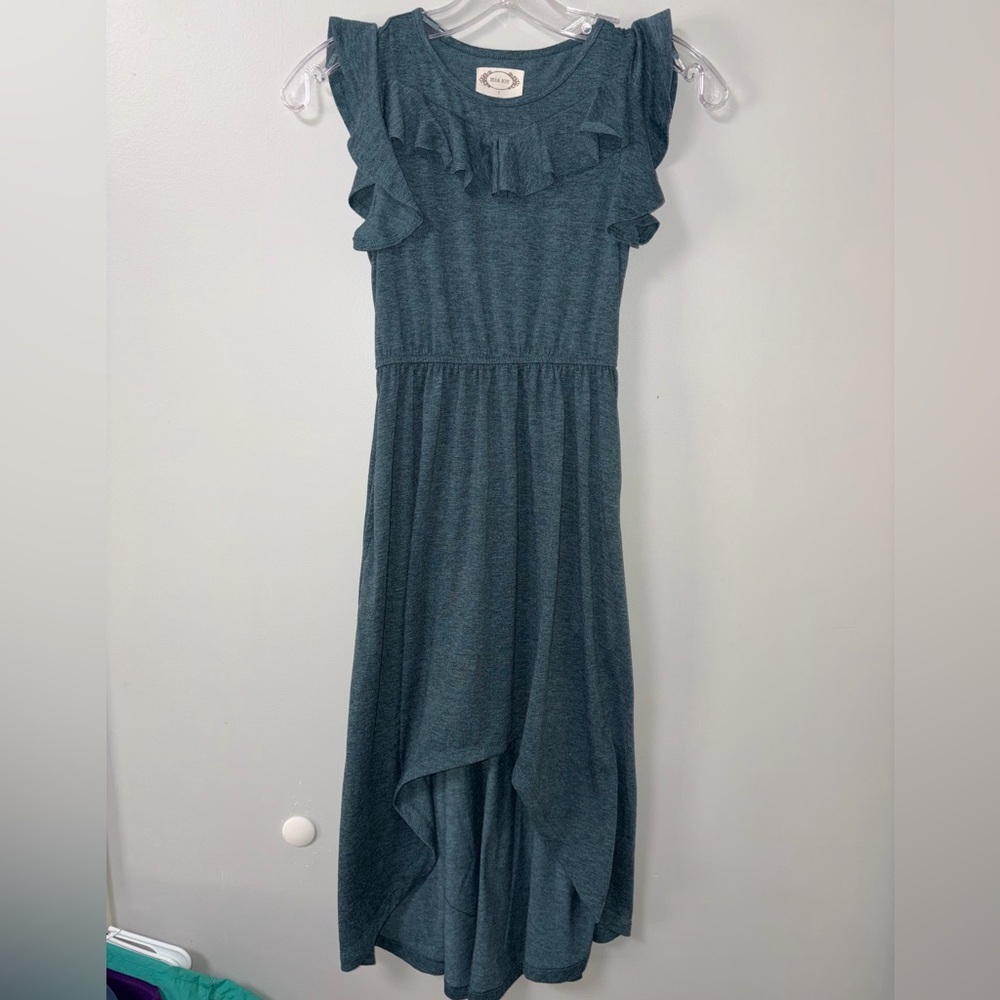 Mia joy boutique gray/blue‎ ruffle hi low dress girls size 7 short sleeves